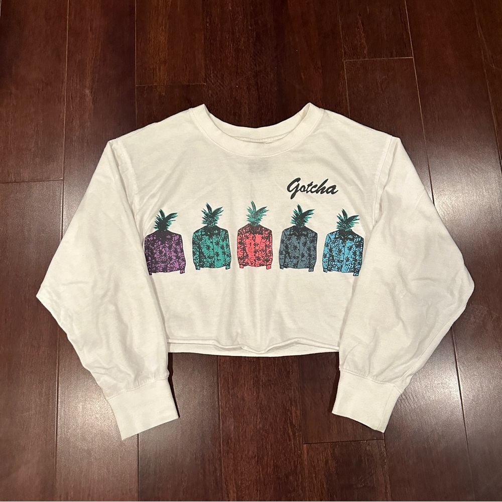 UO Gotcha Retro Cropped Long Sleeve with pineapple graphic